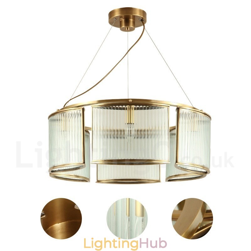 6 Light Retro Rustic Luxury Brass Pendant Lamp Chandelier with Glass Shade