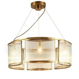 6 Light Retro Rustic Luxury Brass Pendant Lamp Chandelier with Glass Shade
