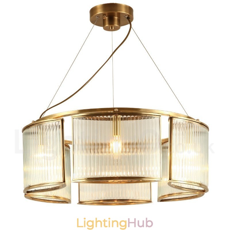 6 Light Retro Rustic Luxury Brass Pendant Lamp Chandelier with Glass Shade
