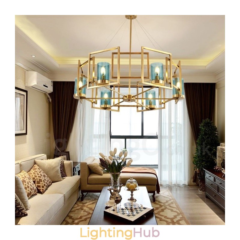 6 Light Retro Rustic Luxury Brass Pendant Lamp Chandelier with Glass Shade