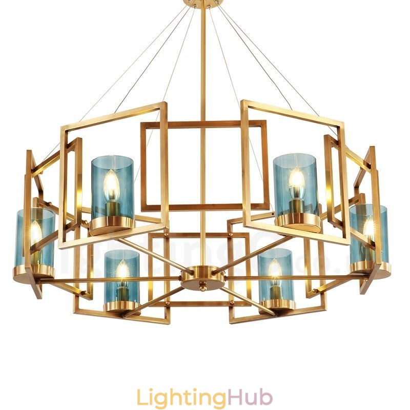 6 Light Retro Rustic Luxury Brass Pendant Lamp Chandelier with Glass Shade