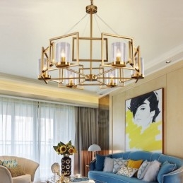 6 Light Retro Rustic Luxury Brass Pendant Lamp Chandelier with Glass Shade