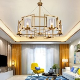 6 Light Retro Rustic Luxury Brass Pendant Lamp Chandelier with Glass Shade