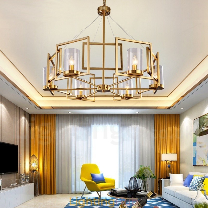 6 Light Retro Rustic Luxury Brass Pendant Lamp Chandelier with Glass Shade