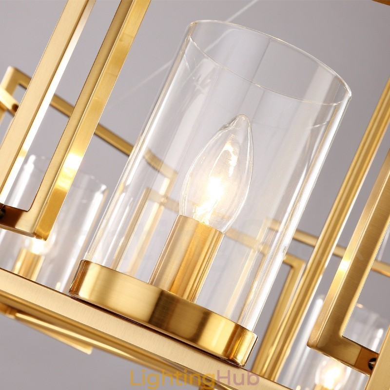 6 Light Retro Rustic Luxury Brass Pendant Lamp Chandelier with Glass Shade