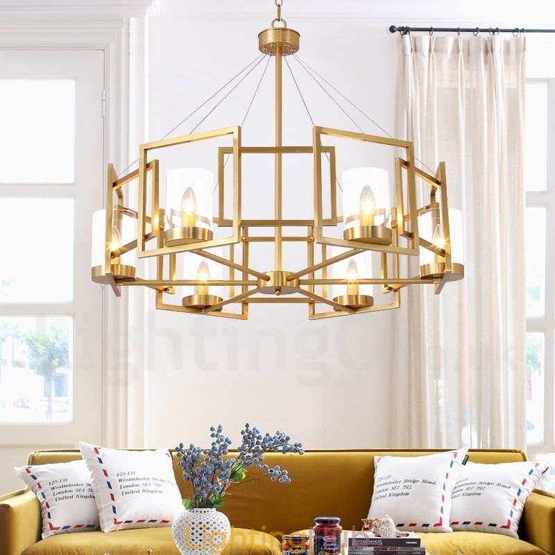 6 Light Retro Rustic Luxury Brass Pendant Lamp Chandelier with Glass Shade