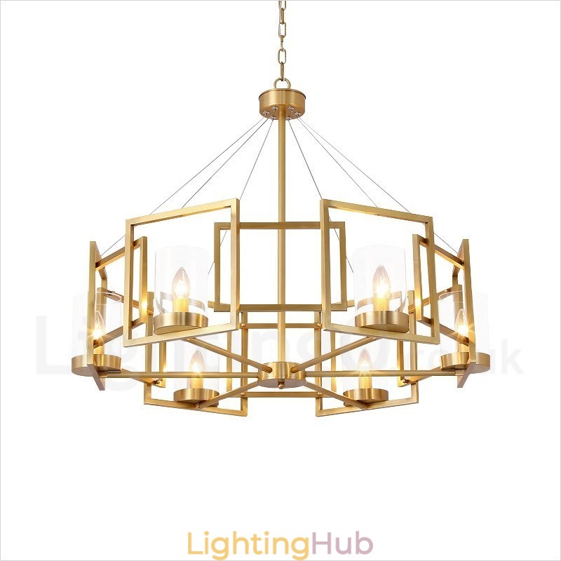 6 Light Retro Rustic Luxury Brass Pendant Lamp Chandelier with Glass Shade