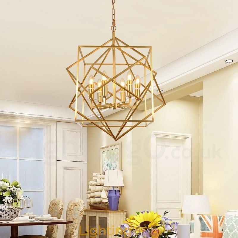 6 Light Retro Rustic Luxury Brass Pendant Lamp Chandelier
