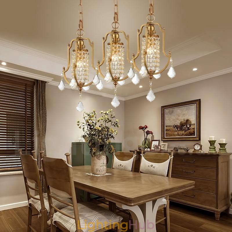 1 Light Retro Rustic Luxury Brass Pendant Lamp Chandelier with Crystal Shade