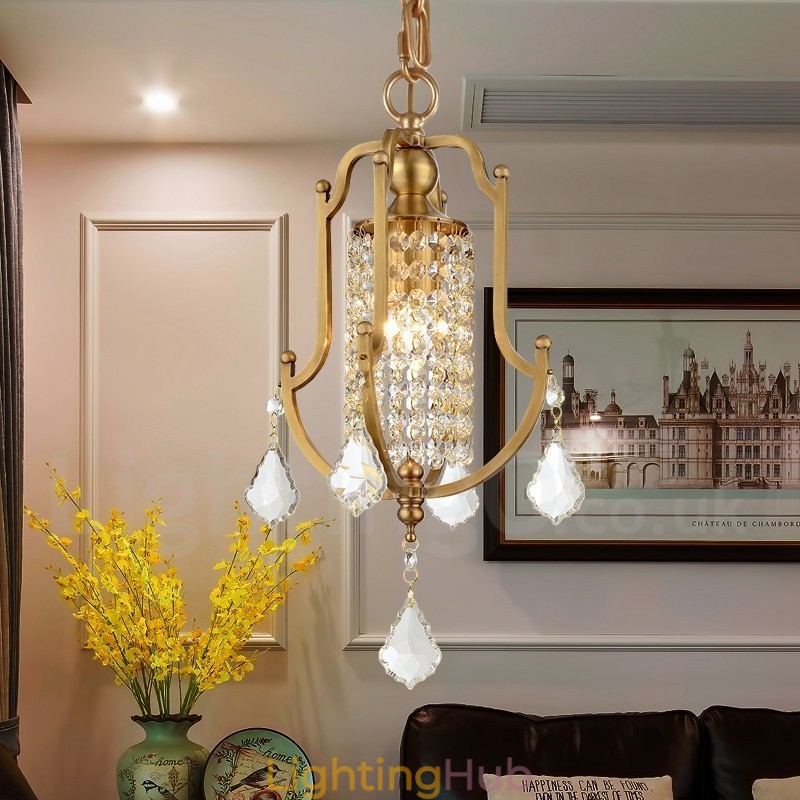 1 Light Retro Rustic Luxury Brass Pendant Lamp Chandelier with Crystal Shade