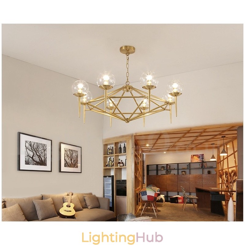 6 Light Retro Rustic Luxury Brass Pendant Lamp Chandelier with Glass Shade