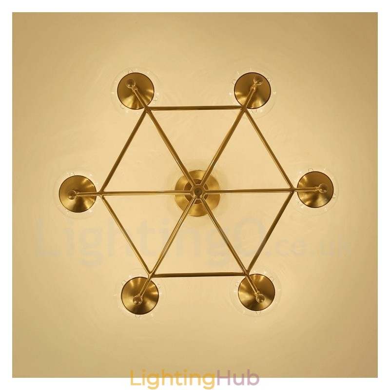 6 Light Retro Rustic Luxury Brass Pendant Lamp Chandelier with Glass Shade