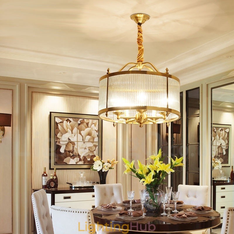 5 Light Retro Rustic Luxury Brass Pendant Lamp Chandelier with Glass Shade