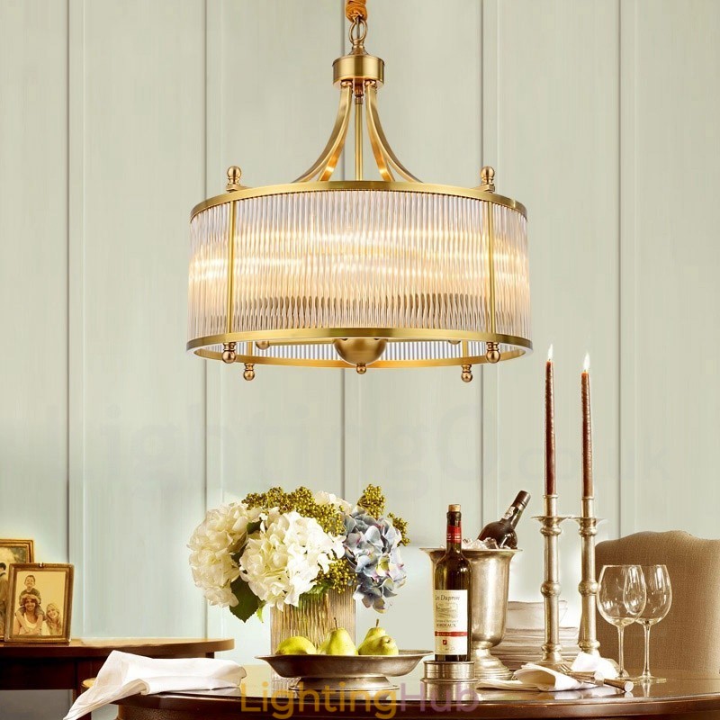 5 Light Retro Rustic Luxury Brass Pendant Lamp Chandelier with Glass Shade