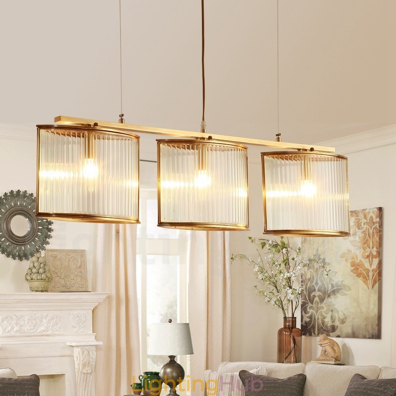 3 Light Retro Rustic Luxury Brass Pendant Lamp Chandelier with Glass Shade