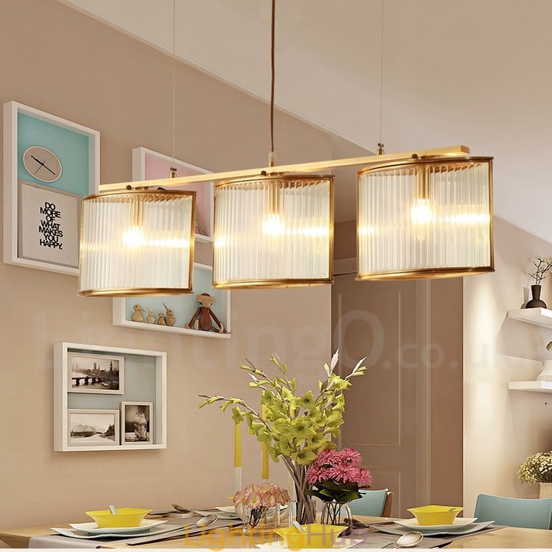 3 Light Retro Rustic Luxury Brass Pendant Lamp Chandelier with Glass Shade