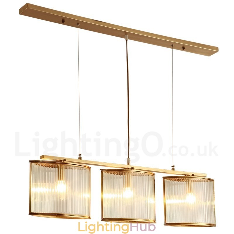 3 Light Retro Rustic Luxury Brass Pendant Lamp Chandelier with Glass Shade