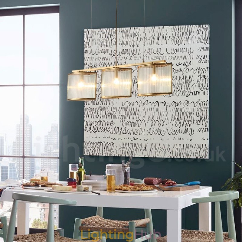3 Light Retro Rustic Luxury Brass Pendant Lamp Chandelier with Glass Shade