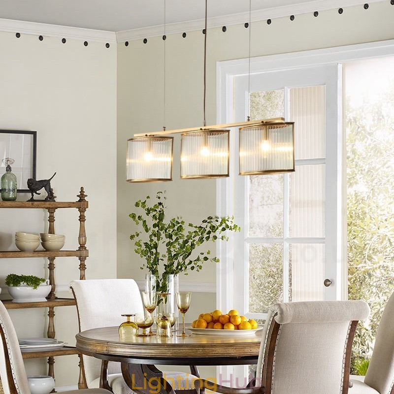 3 Light Retro Rustic Luxury Brass Pendant Lamp Chandelier with Glass Shade