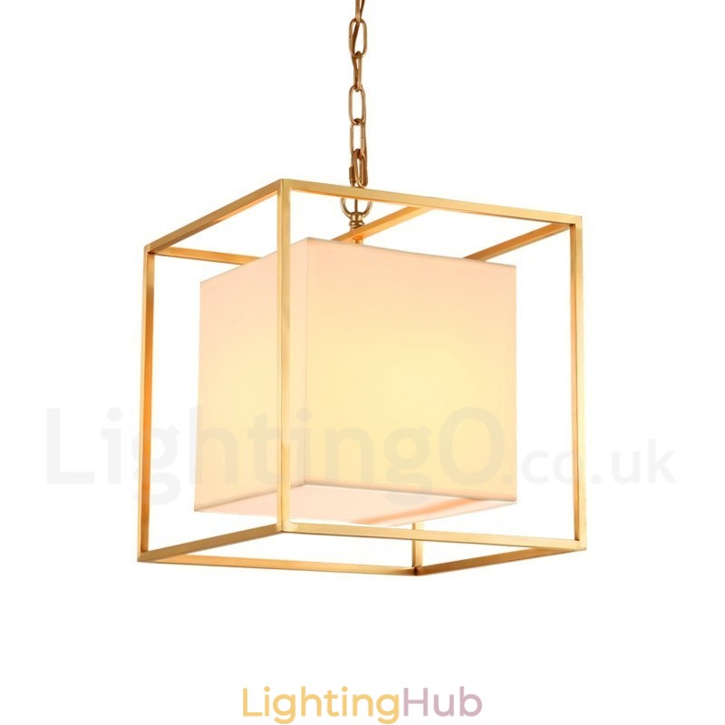 1 Light Retro Rustic Luxury Brass Pendant Lamp Chandelier with Fabric Shade