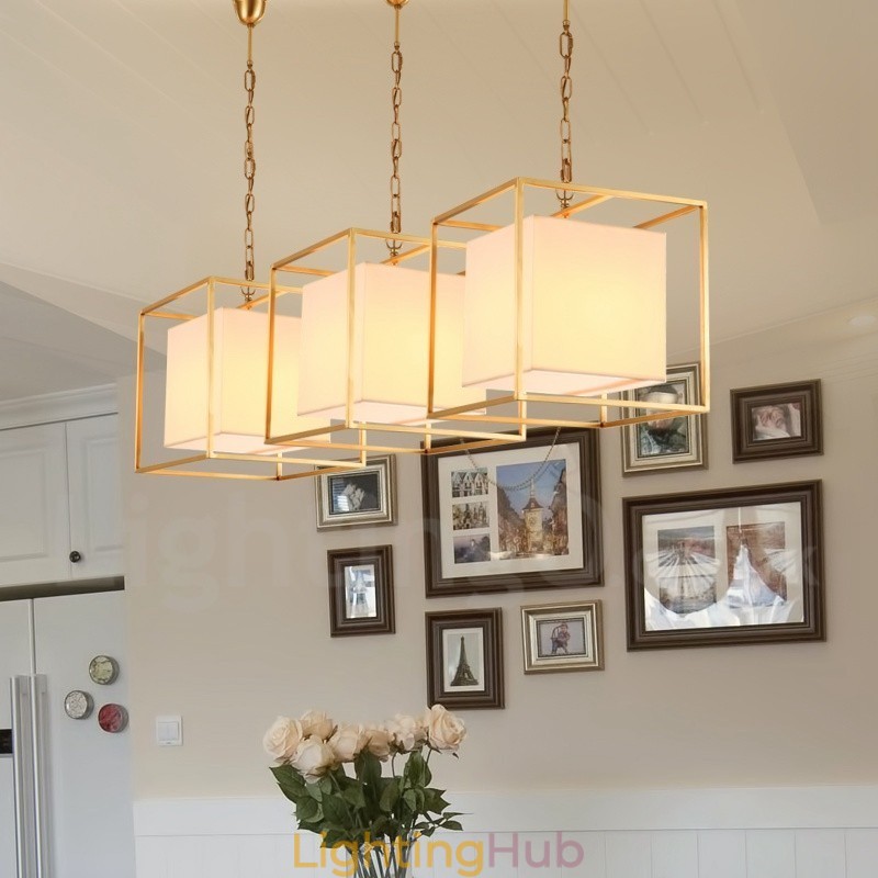 1 Light Retro Rustic Luxury Brass Pendant Lamp Chandelier with Fabric Shade