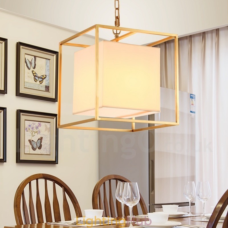 1 Light Retro Rustic Luxury Brass Pendant Lamp Chandelier with Fabric Shade