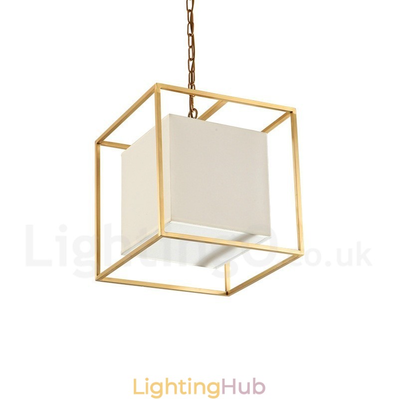 1 Light Retro Rustic Luxury Brass Pendant Lamp Chandelier with Fabric Shade