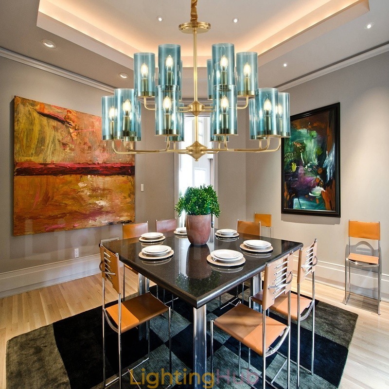 16 Light Retro Rustic Luxury Brass Pendant Lamp Chandelier with Glass Shade