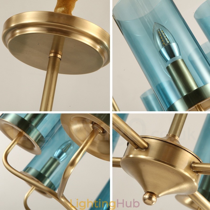 16 Light Retro Rustic Luxury Brass Pendant Lamp Chandelier with Glass Shade