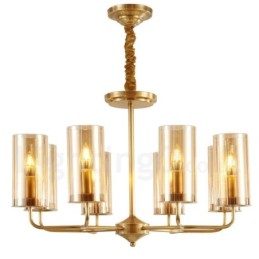 8 Light Retro Rustic Luxury Brass Pendant Lamp Chandelier with Glass Shade