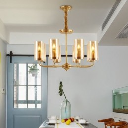 8 Light Retro Rustic Luxury Brass Pendant Lamp Chandelier with Glass Shade