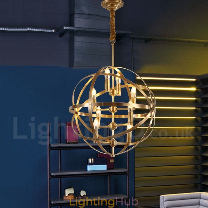 8 Light Retro Rustic Luxury Brass Pendant Lamp Chandelier