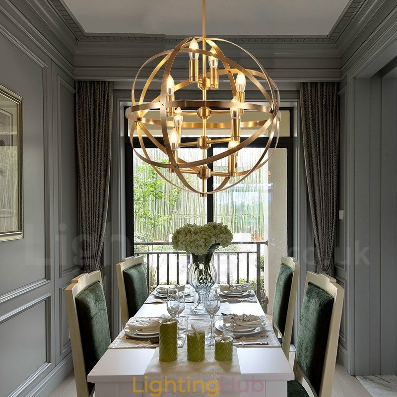 8 Light Retro Rustic Luxury Brass Pendant Lamp Chandelier