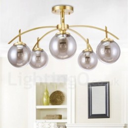 8 Light Retro Rustic Luxury Brass Pendant Lamp Chandelier with Glass Shade