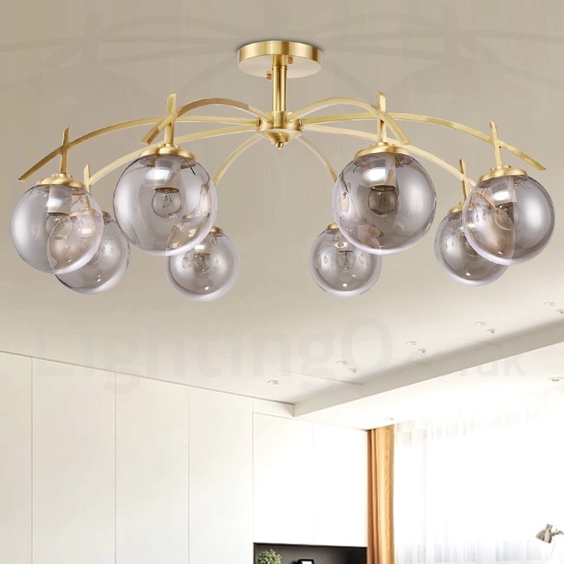 8 Light Retro Rustic Luxury Brass Pendant Lamp Chandelier with Glass Shade