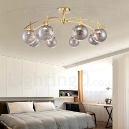 8 Light Retro Rustic Luxury Brass Pendant Lamp Chandelier with Glass Shade