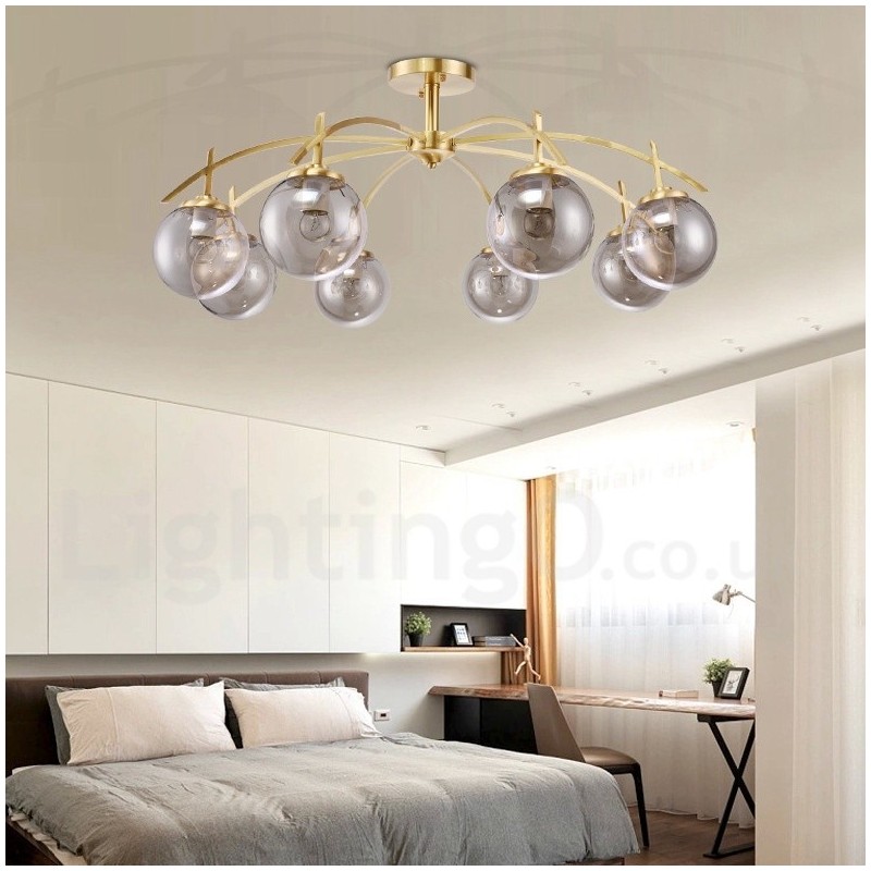 8 Light Retro Rustic Luxury Brass Pendant Lamp Chandelier with Glass Shade