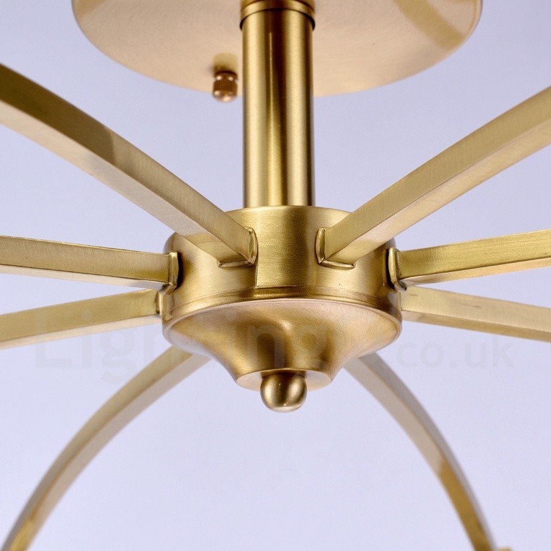 8 Light Retro Rustic Luxury Brass Pendant Lamp Chandelier with Glass Shade