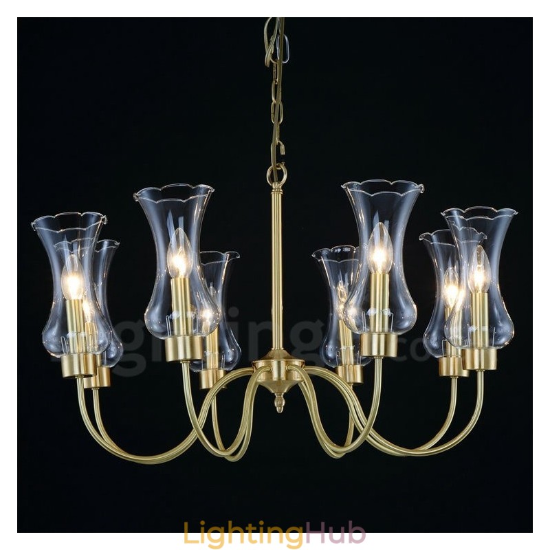 8 Light Retro Rustic Luxury Brass Pendant Lamp Chandelier with Glass Shade