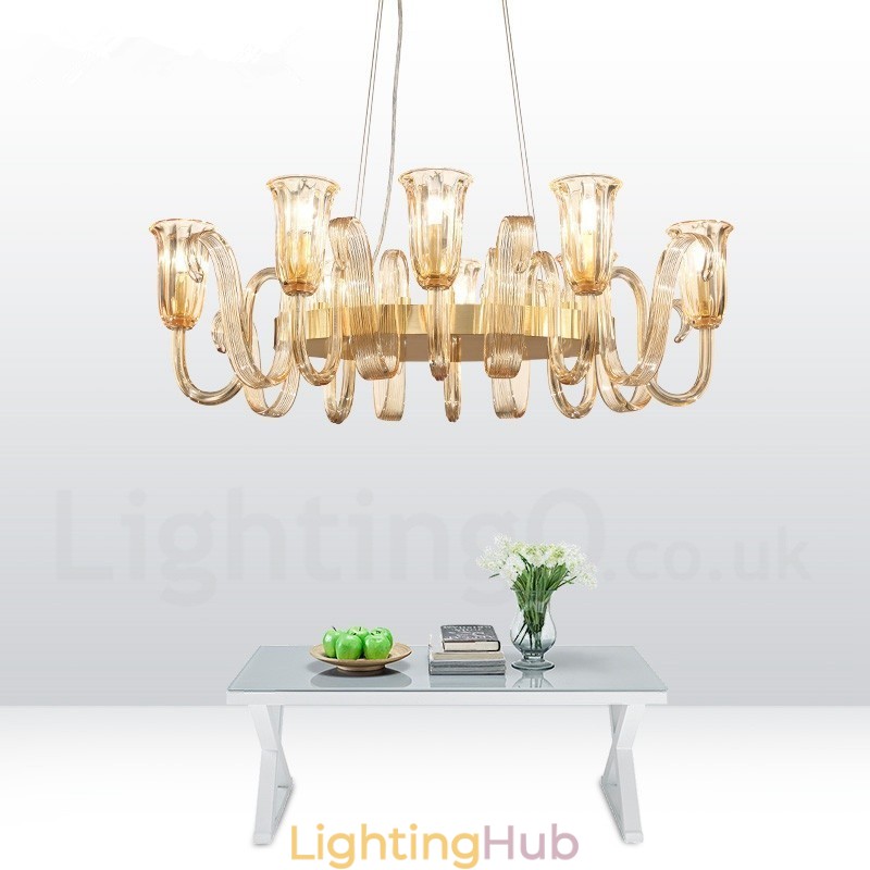8 Light Retro Rustic Luxury Aluminum alloy Pendant Lamp Chandelier with Glass Shade