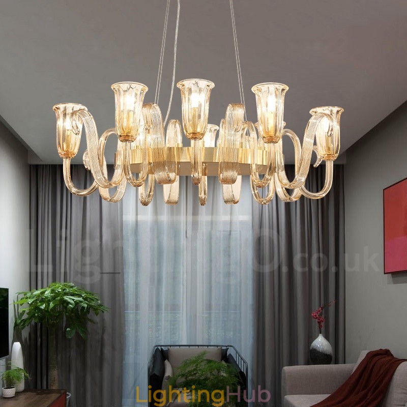 8 Light Retro Rustic Luxury Aluminum alloy Pendant Lamp Chandelier with Glass Shade