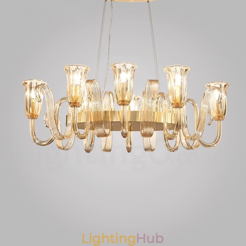 8 Light Retro Rustic Luxury Aluminum alloy Pendant Lamp Chandelier with Glass Shade