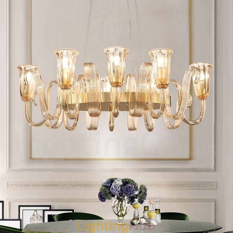 8 Light Retro Rustic Luxury Aluminum alloy Pendant Lamp Chandelier with Glass Shade