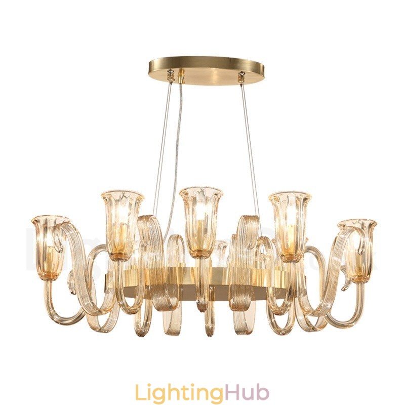 8 Light Retro Rustic Luxury Aluminum alloy Pendant Lamp Chandelier with Glass Shade