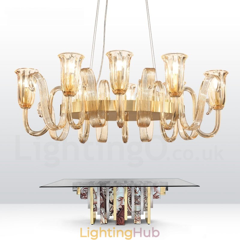 8 Light Retro Rustic Luxury Aluminum alloy Pendant Lamp Chandelier with Glass Shade