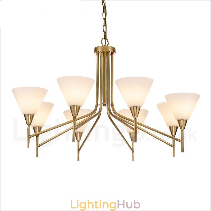8 Light Retro Rustic Luxury Brass Pendant Lamp Chandelier with Glass Shade