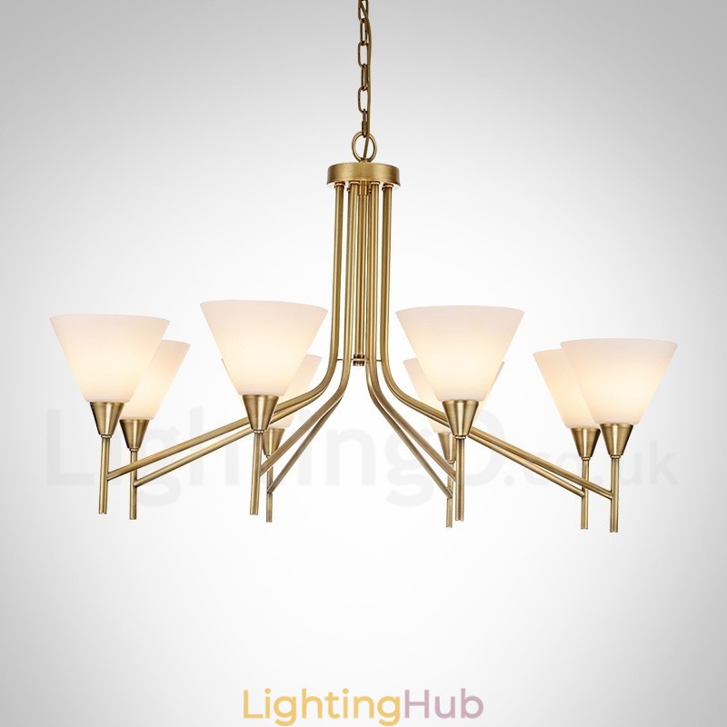 8 Light Retro Rustic Luxury Brass Pendant Lamp Chandelier with Glass Shade