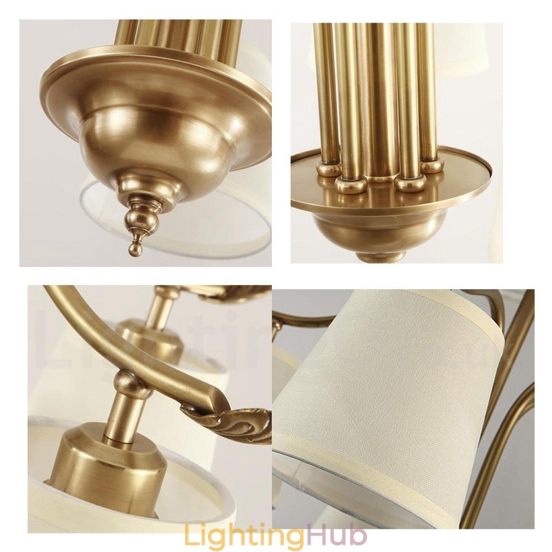 5 Light Retro Rustic Luxury Brass Pendant Lamp Chandelier with Fabric Shade