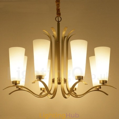 8 Light Retro Rustic Luxury Brass Pendant Lamp Chandelier with Glass Shade