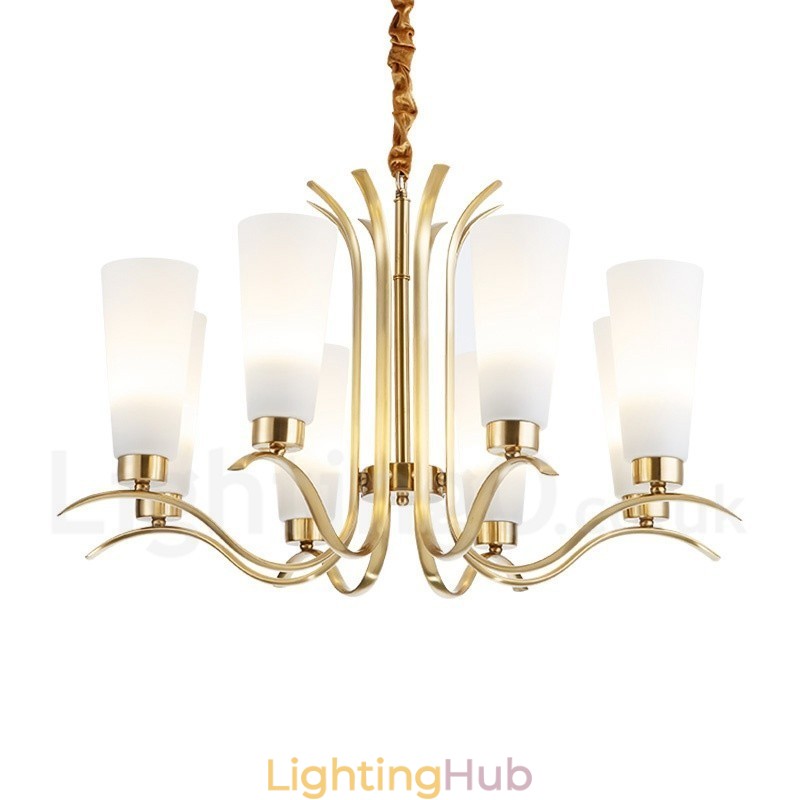 8 Light Retro Rustic Luxury Brass Pendant Lamp Chandelier with Glass Shade